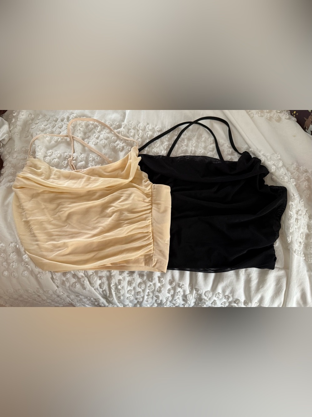 2 PACK/ ONE PRICE- SHEIN Black/Cream Double Pack Spaghetti Strap Crop Cami Tops